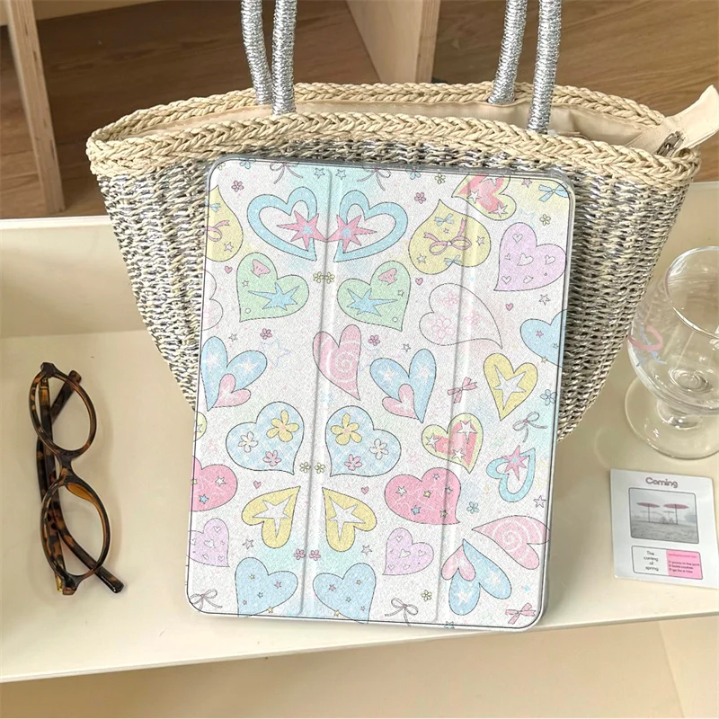

New Pink heart For iPad Pro 11 inch Air 2024 iPad Air 5/4 10.9 10th 7/8 10.2 9.7 inch Air3 10.5 mini 6/5/4 Cover with Pen Holder