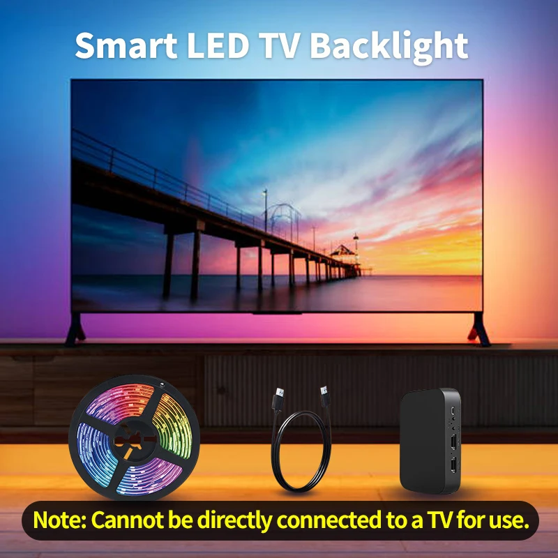 Fantasy TV LED-achtergrondverlichtingsset, met Neo 2 Sync Box en TV-achtergrondverlichtingstrip voor 55 ~ 85”, Color Sync LED-licht compatibel met Alexa