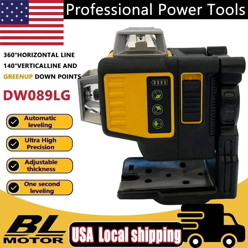 

Fit Dewalt DW089LG 3 Sides*360 Degree Vertical Lithium Battery 12 Lines Laser Level Horizontal Green Light Level Meter Outdoor