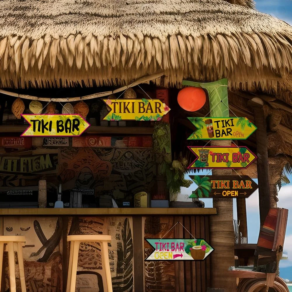 Vintage Tiki Bar Arrow Wood Sign Wooden Plaque Hanging Plaque for Bar Pub Wall Decoration Indicator Hanging Irregular Sign