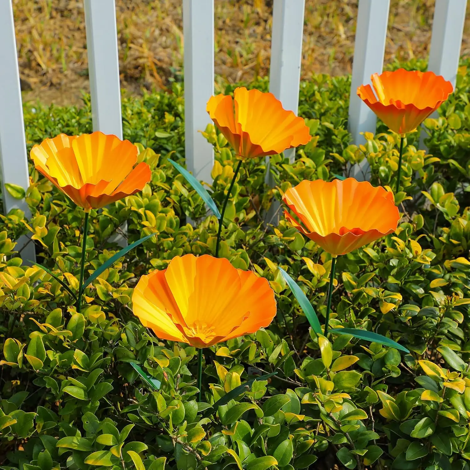 

5 Pack Metal Flowers Garden Stake Decor for Outside 25. 2 Inch Metal Flowers Stakes Garden Decorations for Outdoor Yard Patio La