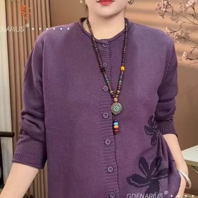 

Осень-зима, новый шикарный вязаный кардиган с вышивкой и круглым вырезом, женская одежда, винтажный повседневный однобортный свитер, офисный женский топ Y2k