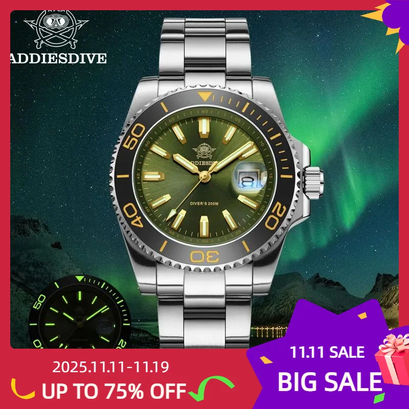 

ADDIESDIVE новые мужские часы 41 мм кварцевые наручные часы супер светящиеся часы из нержавеющей стали 316L 200 м часы для дайвинга AD2510 Relogio Masculino