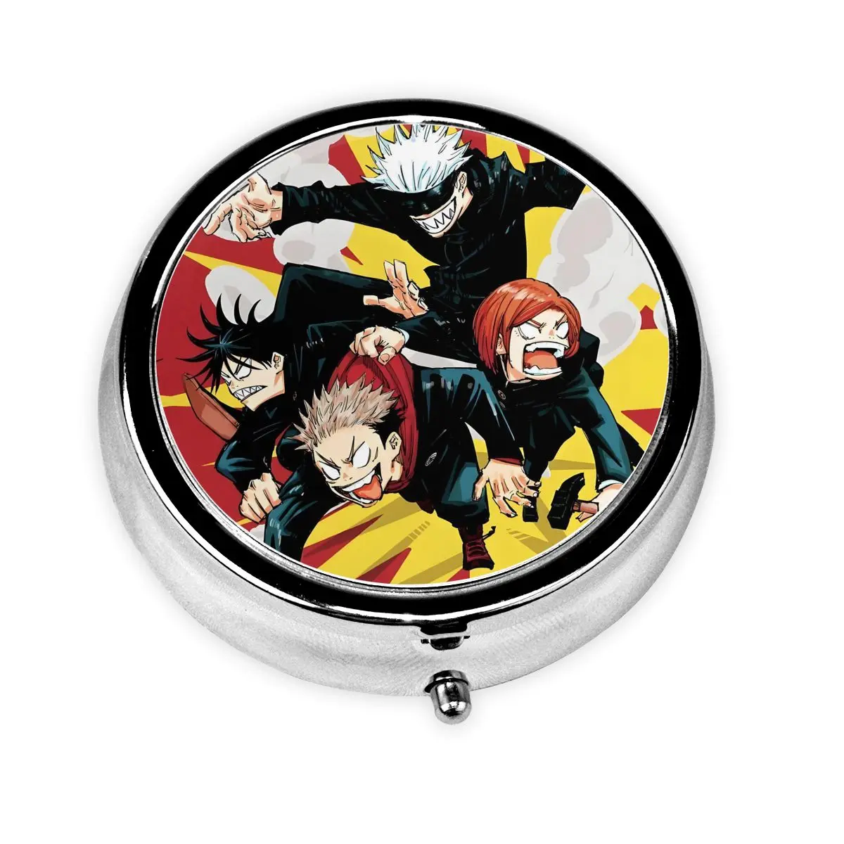 

Металлическая коробка для таблеток J-Jujutsus K-Kaisens, компактная крутая мультяшная манга, 3-компонентный чехол для таблеток, контейнер для хранения, коробка для путешествий