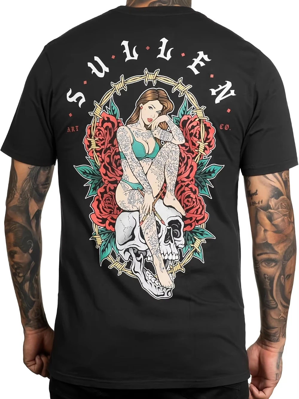 

Мужская футболка Sullen Tattoo Envy с рисунком черепа, футболка премиум-класса с короткими рукавами для мужчин, черная повседневная хлопковая футболка с круглым вырезом