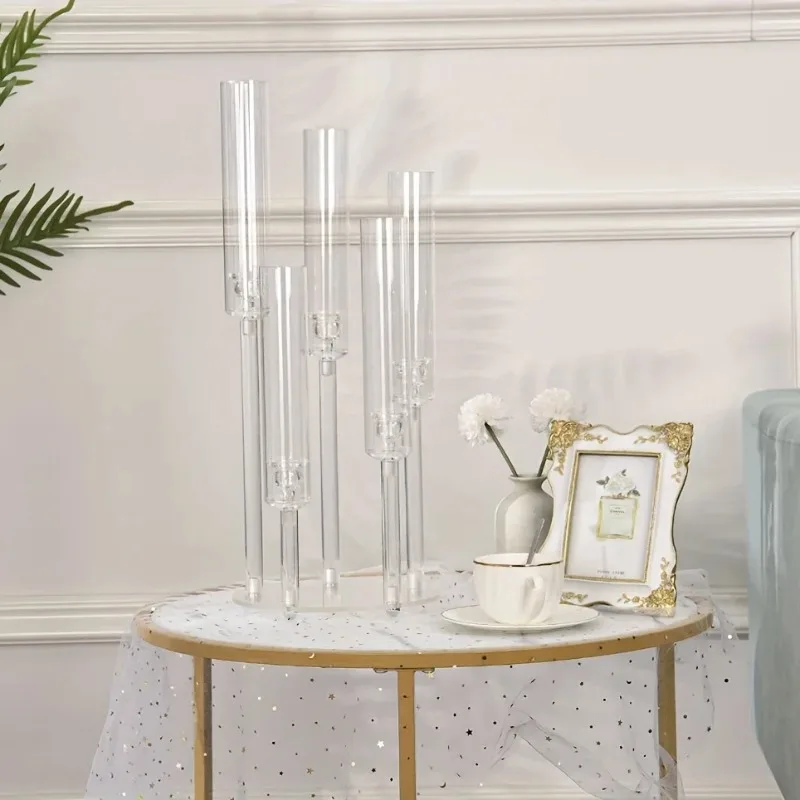 5 Arms Clear Candelabra Centerpieces Tall Acrylic Candle Holder for Wedding Birthday Party Dining Table Home Decor