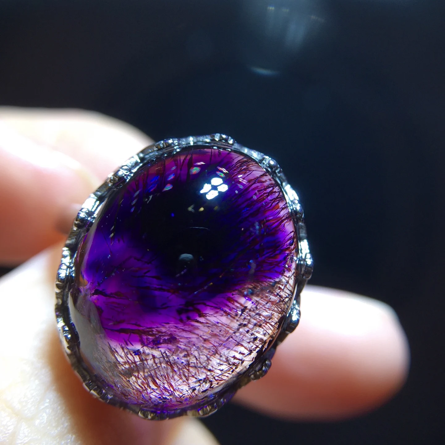 Natural Purple Rutilated Super Seven 7 Adjustable Ring 18.2/15mm Women Men Jewelry AAAAAA