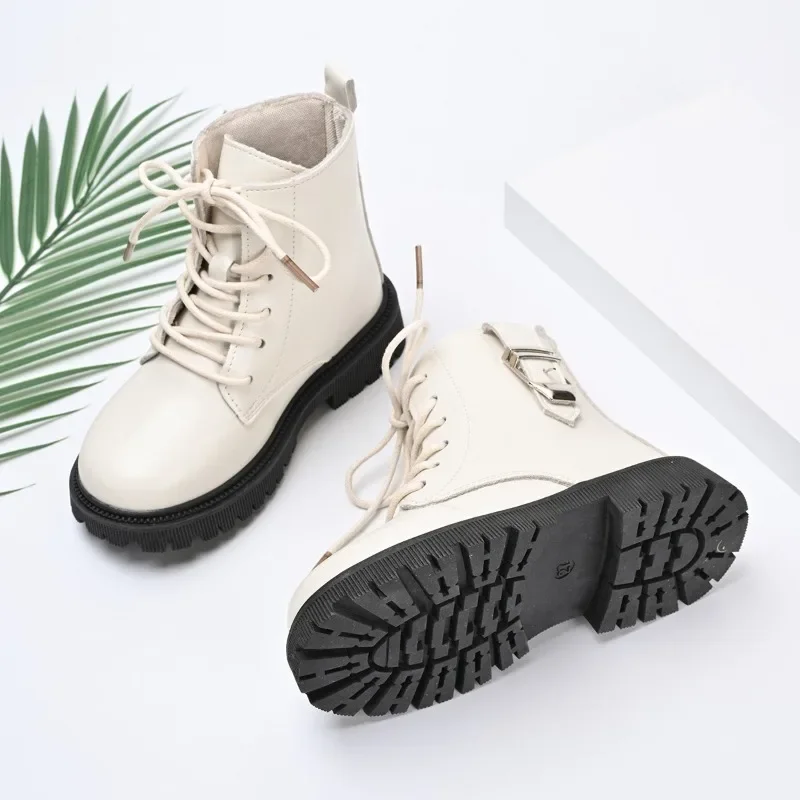 

Детские короткие сапоги, однотонные универсальные детские кожаные сапоги, мягкие осенне-зимние сапоги принцессы для девочек, нескользящие ботинки с круглым носком