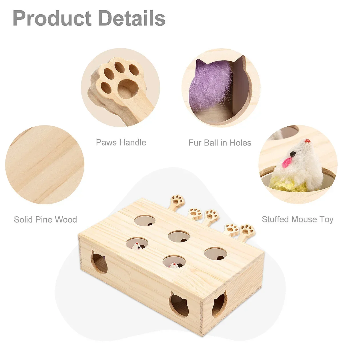 

-For MewooFun Cat Toys Interactive Whack-a-mole Solid Wood Toys For Indoor Cats Kitten Catch Mice Game US Stock Dropshippin WG32