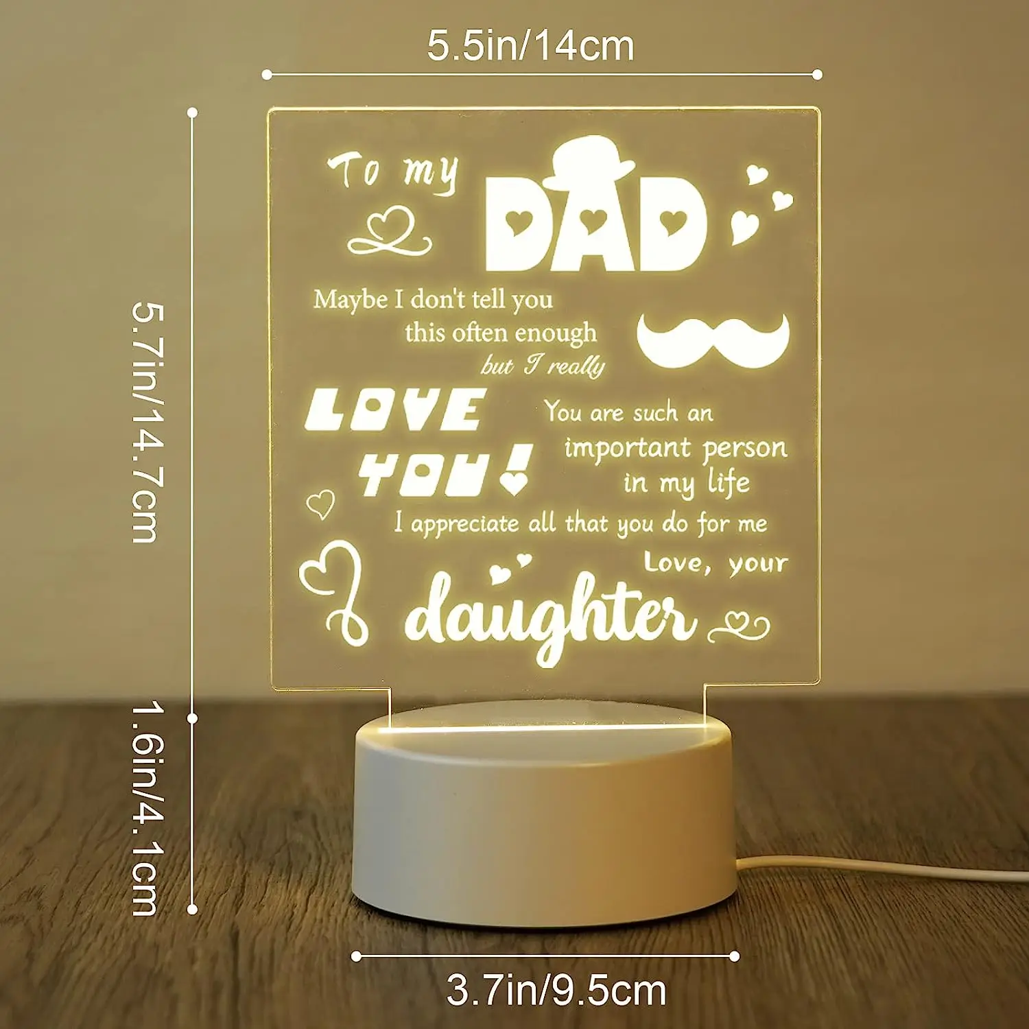 Father\'s Day Gifts for Dad Night Light, Dad Birthday Gift from Daughter Son, Dad Gifts for Acrylic Engraved Night Lights for Dad