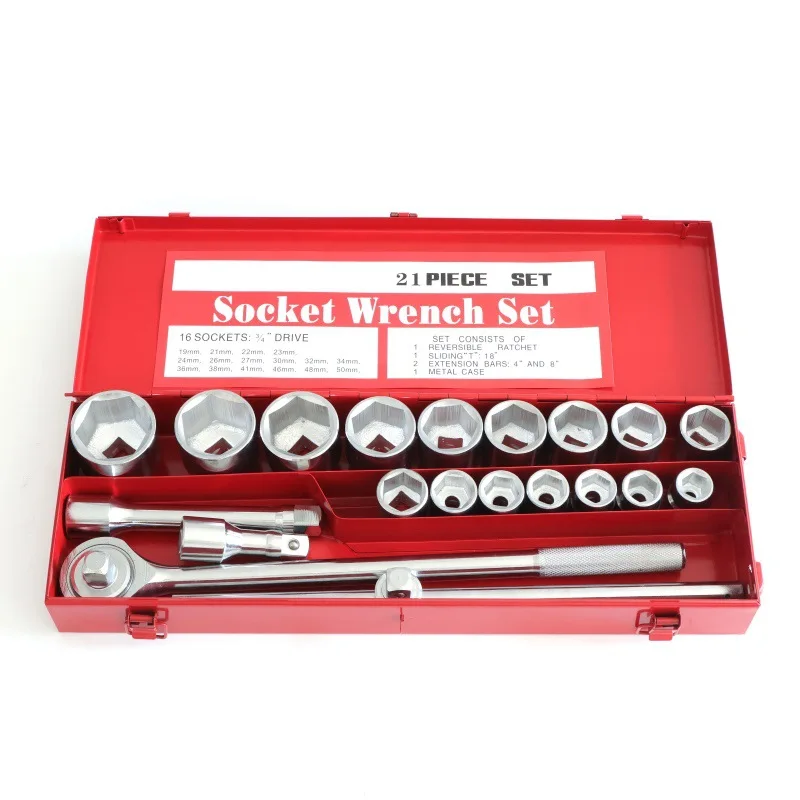 WZAUTO High Quality Impact Wrench Socket Set Standard 21-Piece, 3/4 Inch Drive Metric 12 Point Impact Socket Tool Set