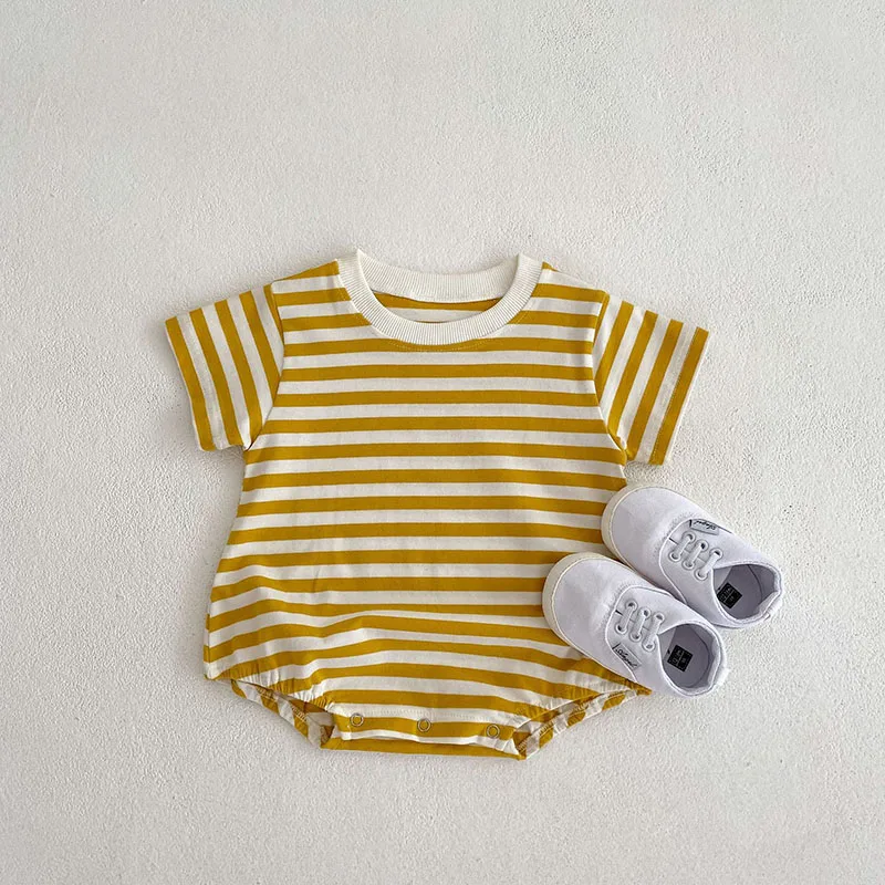 MILANCEL 2023 Summer Baby Bodysuits Striped Girls One Piece  Short Sleeve Boys Clothing