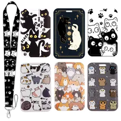 Cute Cat Credential Holder Black Cats Lanyards for Keys Neck Strap ID Card Gym Phone Straps Keyrings Accessories Gifts