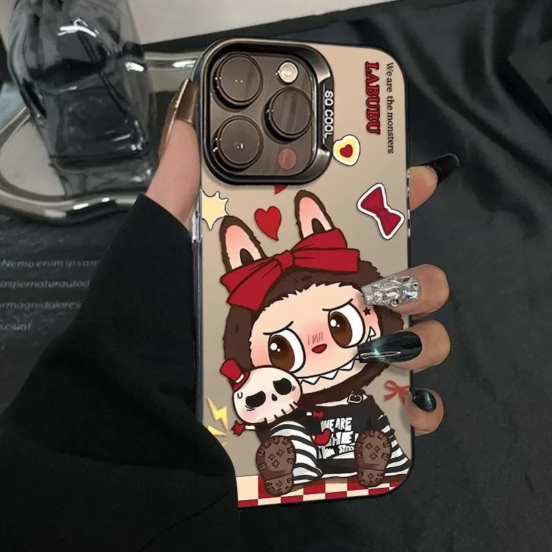Lazo Rojo Labubu creativo para iPhone funda 16 15 14 13 12 11 Pro XR XS Max 7 8 Plus funda suave para teléfono Y2k