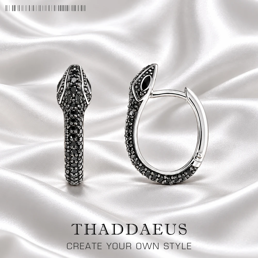 Blackened Snake Hoop Earrings Creole Fine Jewelry For Women Men Vintage Gift In 925 Sterling Silver