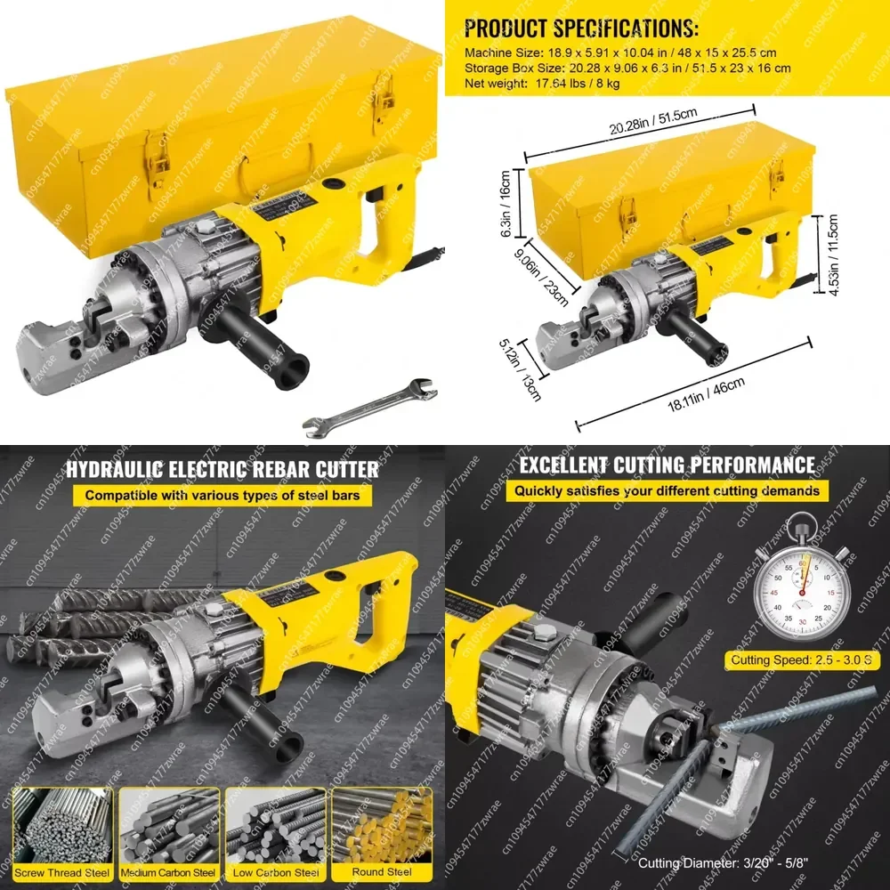 Portable Electric Hydraulic Rebar Cutter Stainless Steel Yellow 110V AC High Quality For Construction Sites Factory Workshops