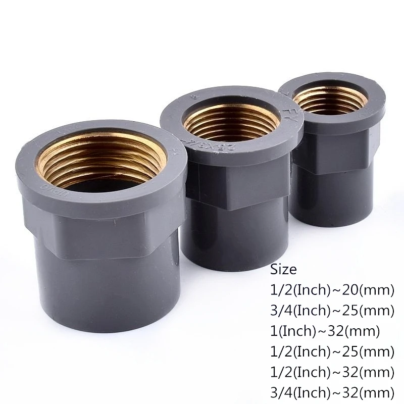 1-3Pcs 20~32mm To 1/2~1 Inch Grey PVC Copper Female Thread Pipe Socket Straight Garden Irrigation Water Supply Tube Joints