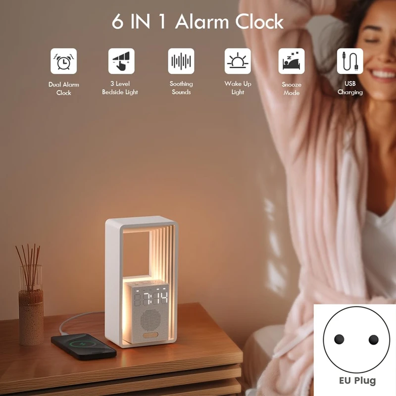 Digital Alarm Clock,Sunrise Wake-Up Light,9Sleep Aid White Noise Sounds Machine,Dimmable Touch Nightlight,Snooze (EU),B-ABLM