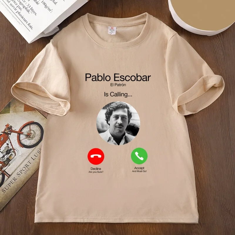Camisetas de algodão com estampa de Pablo Escobar, de manga curta, gola redonda, para homens e mulheres, camisetas casuais, gola redonda, estilo stree