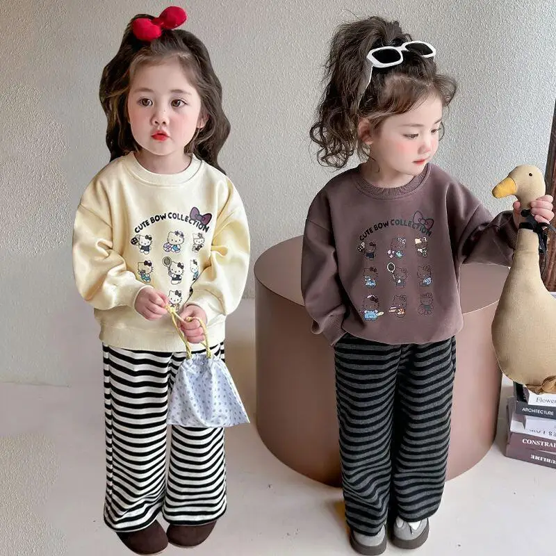 

Горячая новинка: Комплект детской одежды Sanrio Hello Kitty в стиле Y2K, модный аниме-стиль, худи для девочек, спортивный костюм