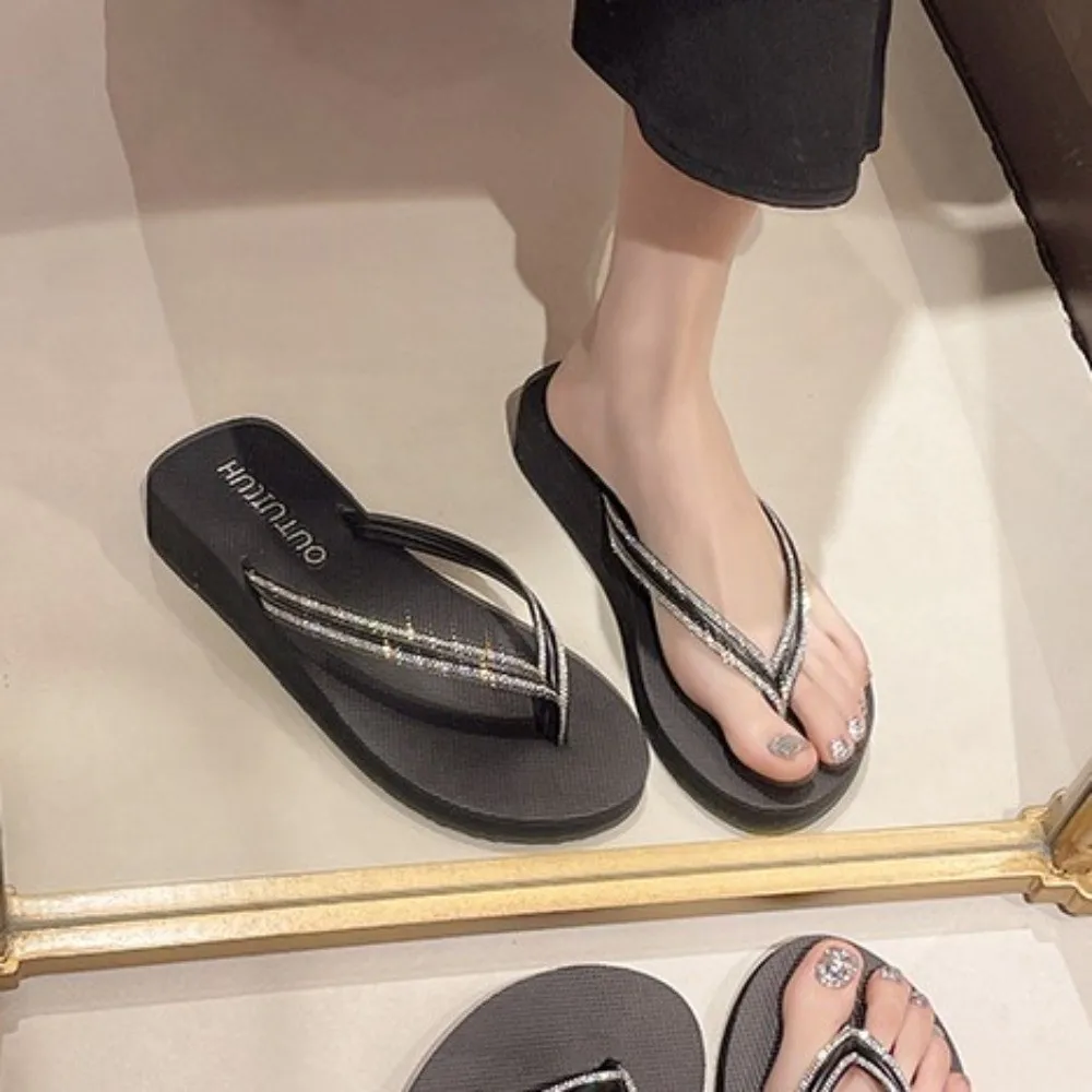 EVA 厚いクリスタルフリップフロップラインストーンスライドサンダルビーチウェアフリップフロップアンチスリップソフト底アウタースリッパ