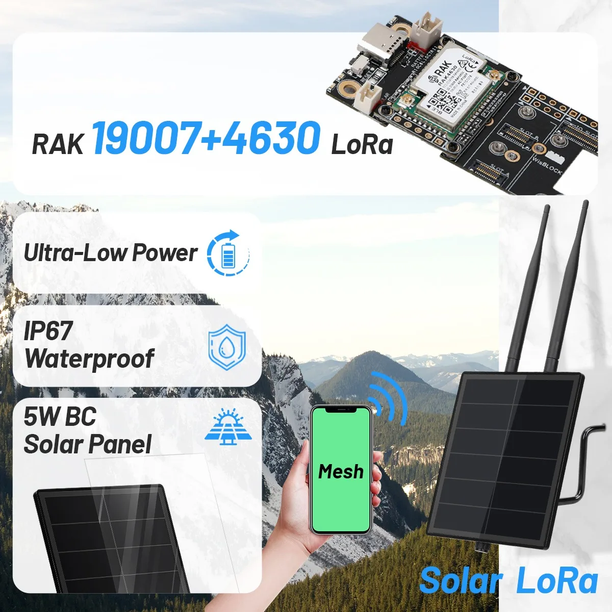 Kit solaire D5L RAK4631 sans fil WisBlock Meshtastic pour LoRaWAN RAK19007 avec batterie, antenne 868/915 MHz, répéteur de nœud solaire