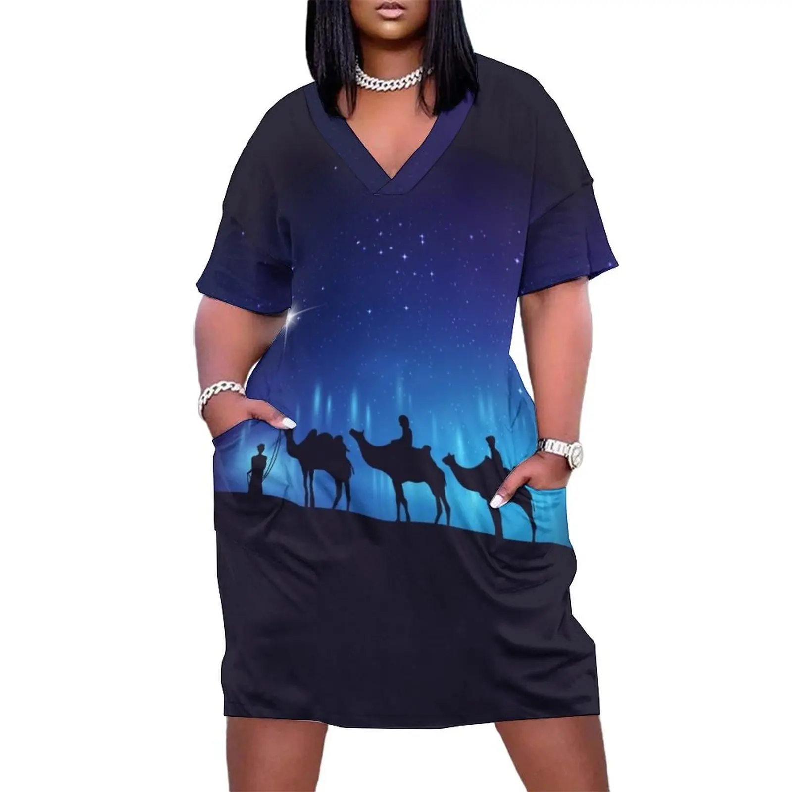 

The Star of Bethlehem & Three Wisemen Loose Pocket Dress summer women"s suit dress for women 2024