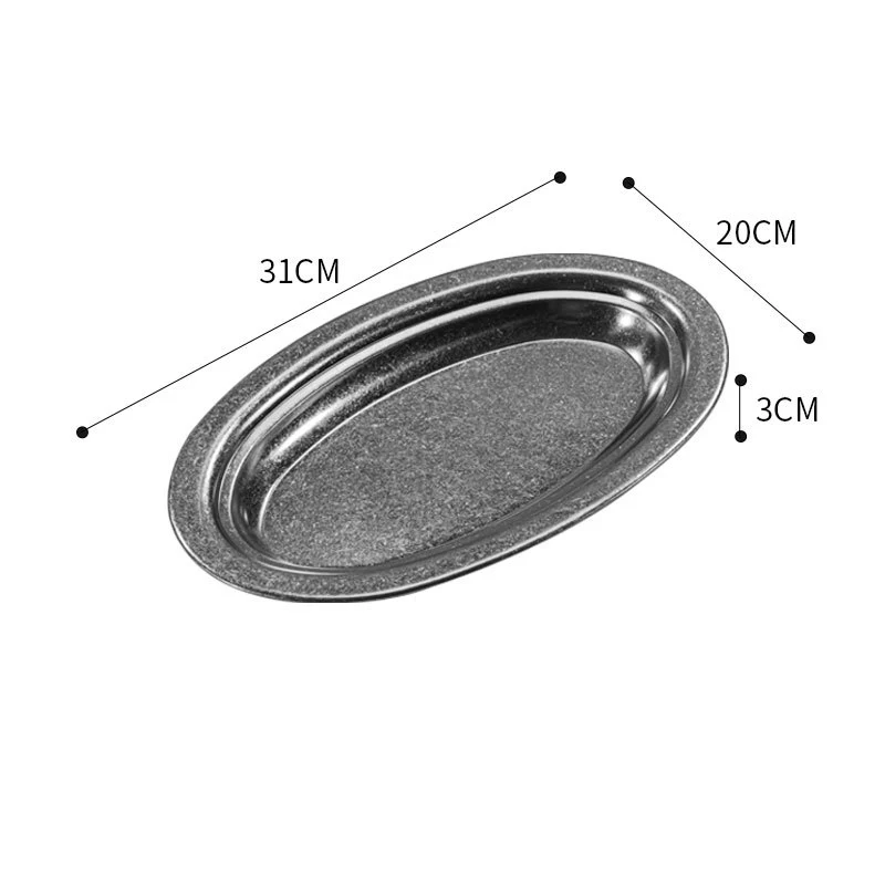 Stainless steel oval grill platter heavy duty for commercial restaurant service retro snowflake gray finish thick base