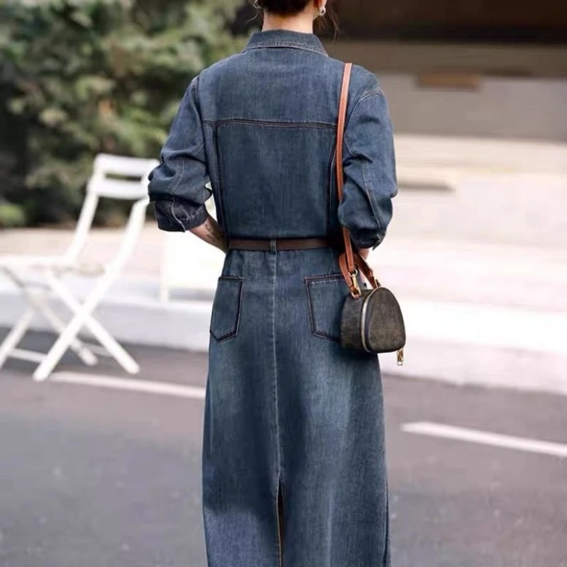 Denim jurk dames lente en herfst nieuw temperament hoog gevoel kleine mode buitenlandse stijl vroege lente shirt rok mooi