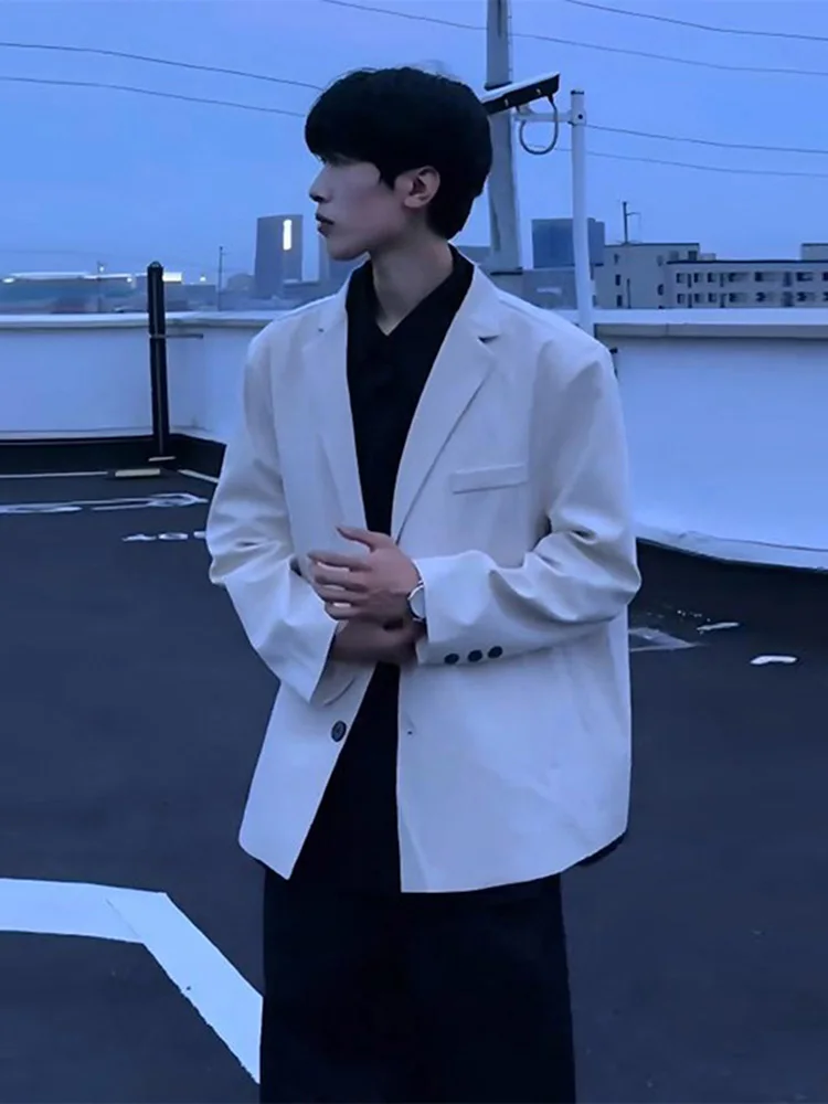 

Мужской повседневный белый пиджак в британском стиле, модный, трендовый, осенне-зимний, с подплечниками, в корейском стиле, для отдыха