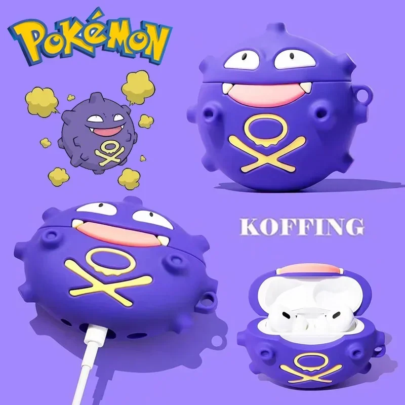 Pokemon Case for Apple AirPods 1 2 3 Airpod Pro 3D Koffing Key Chain Wireless Earphone Bluetooth Headset Case Silicone Cover