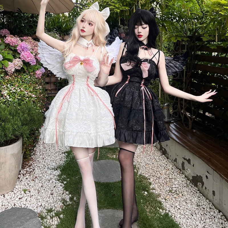Menina macia japonesa Verão Clássico Elegante Strap Saia Lolita Cor Sólida Kawaii Lolita Retro Soft Girl Tea Party Strap Saia