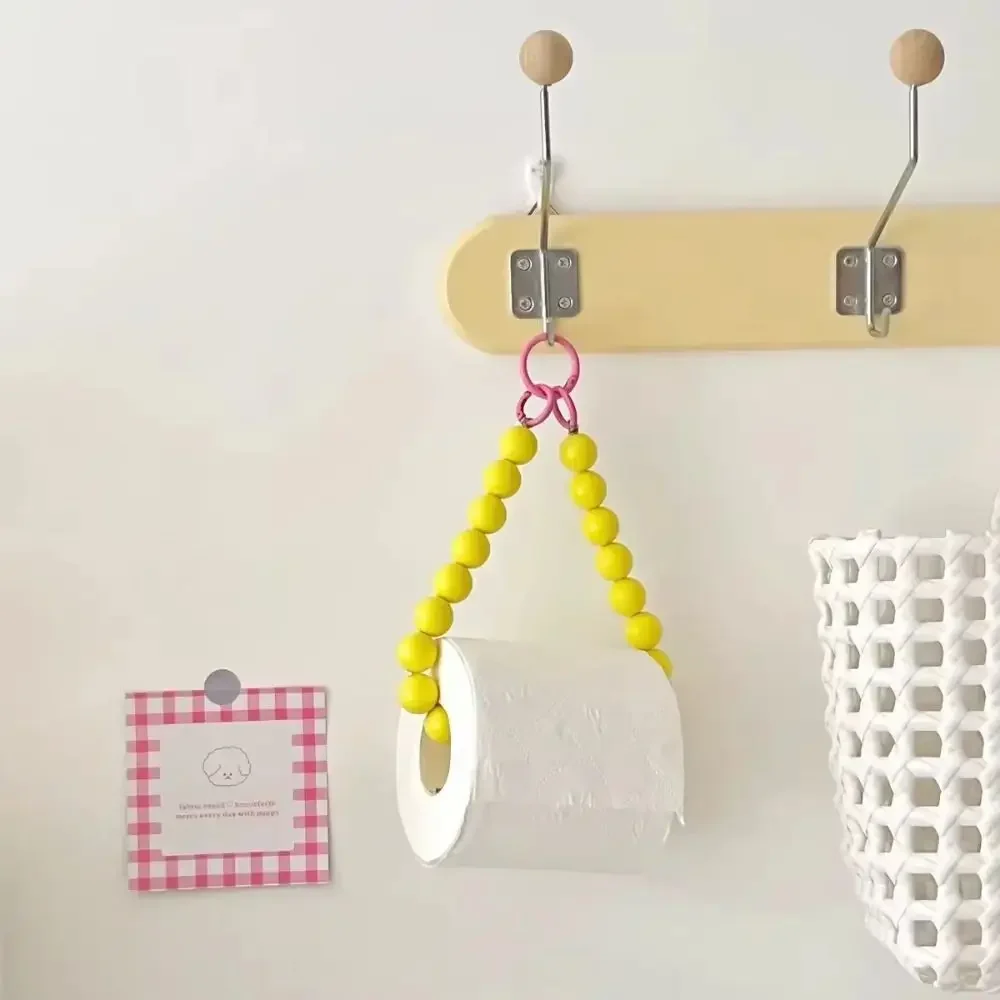 

Dopamine Hanging Beaded Tissue Holder Non Punching Multifunctional Toilet Paper Roll Bracket Decoration Wall Mount