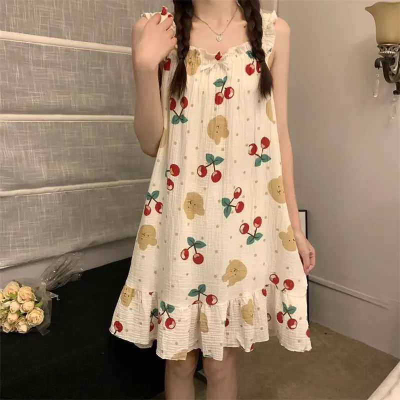 Nightgowns Women's Clothes Summer Thin Suspenders Home Simple Soft Cozy Casual Breathable Slim Loose Temperament Airy Cool Sweet