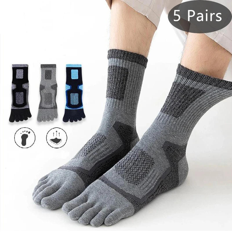 5 Pairs Sports Socks Five Finger Socks Men Thick Loop Outdoor Fitness Cycling Running Basketball Football Compression Tube Socks