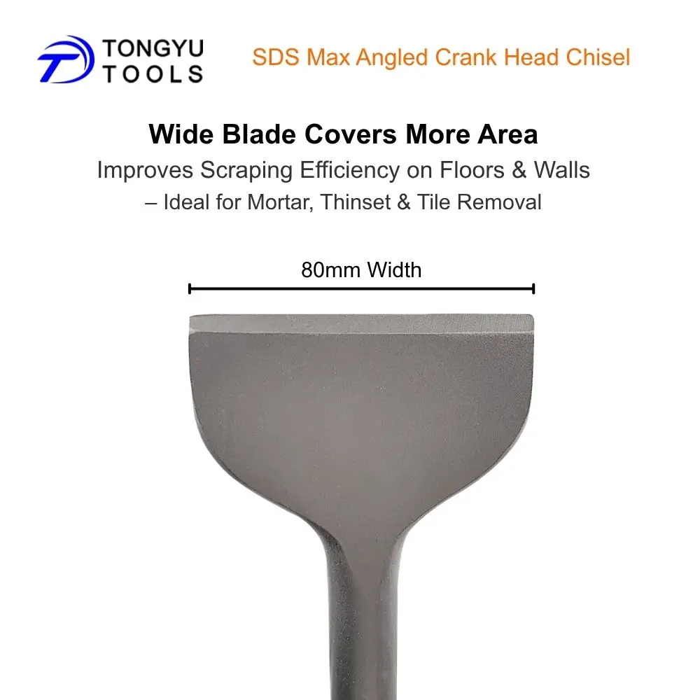 Picture 6: SDS Max Tile Removal Chisel 80x300mm Cranked Head Wide Chisel Bit for Thinset Mortar Adhesive Removal