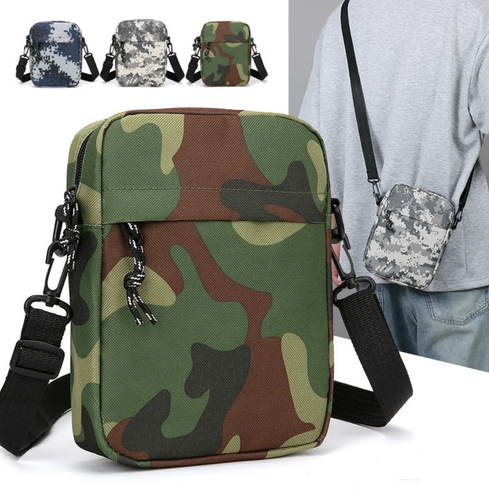 Men Shoulder Bag Small Square Nylon Camouflage Crossbody Bag Minimalist Design Lightweight Casual  Zipper Messenger Pouchv