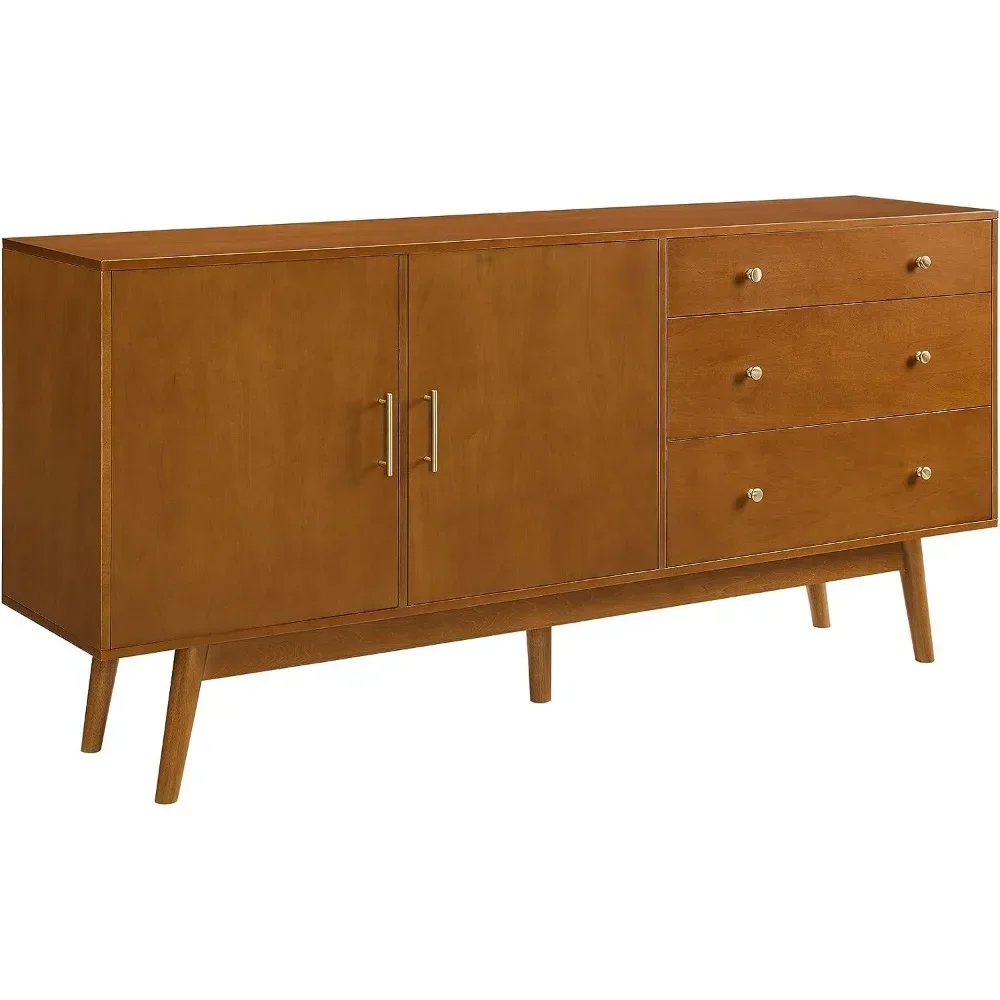 

Mid-Century Modern Wood Kitchen Buffet Sideboard Entryway Serving Storage Cabinet Doors Dining Room Console 70Inch, Acorn