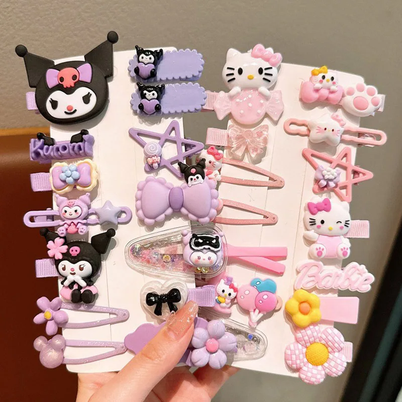 Sanrio Kawaii Cinnamoroll 12Pcs Babies Hairpin Anime Hello Kitty Duck Billed Clips Blue Pochacco Broken Hair Bb Clips Hair Ropes