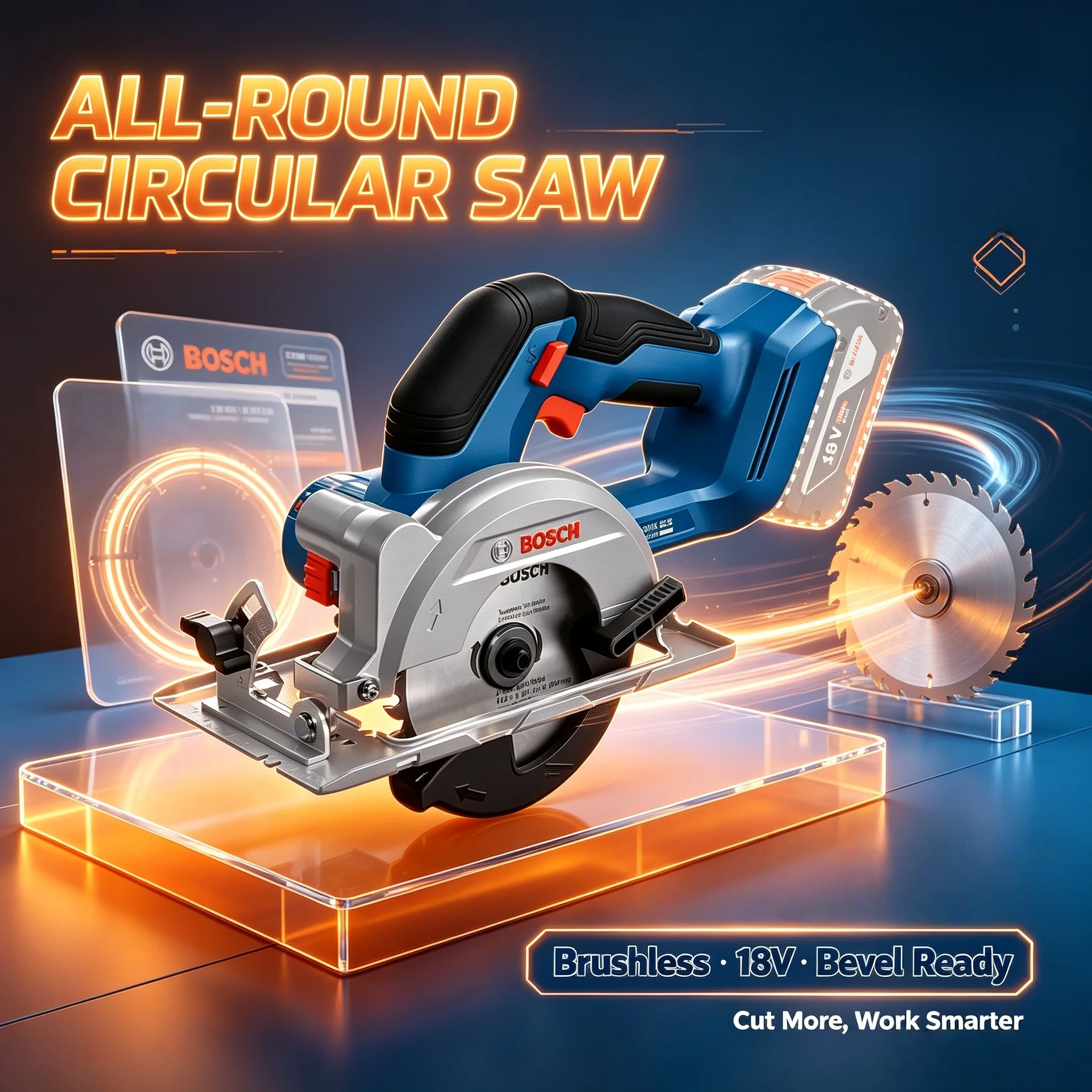Bosch GKS18V-44 18V Brushless Circular Saw, 125mm 6300RPM, 0-45 Degree Bevel Cut Multifunctional Woodworking Tool