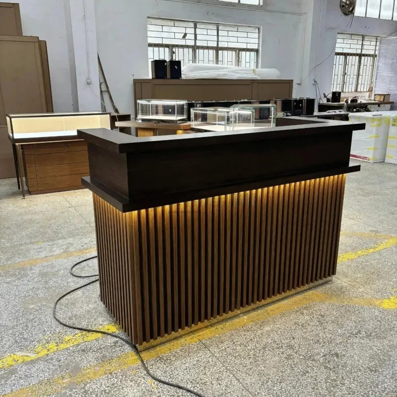 custom.Modern Wooden Cashier Counter with LED Lighting Retail Stores