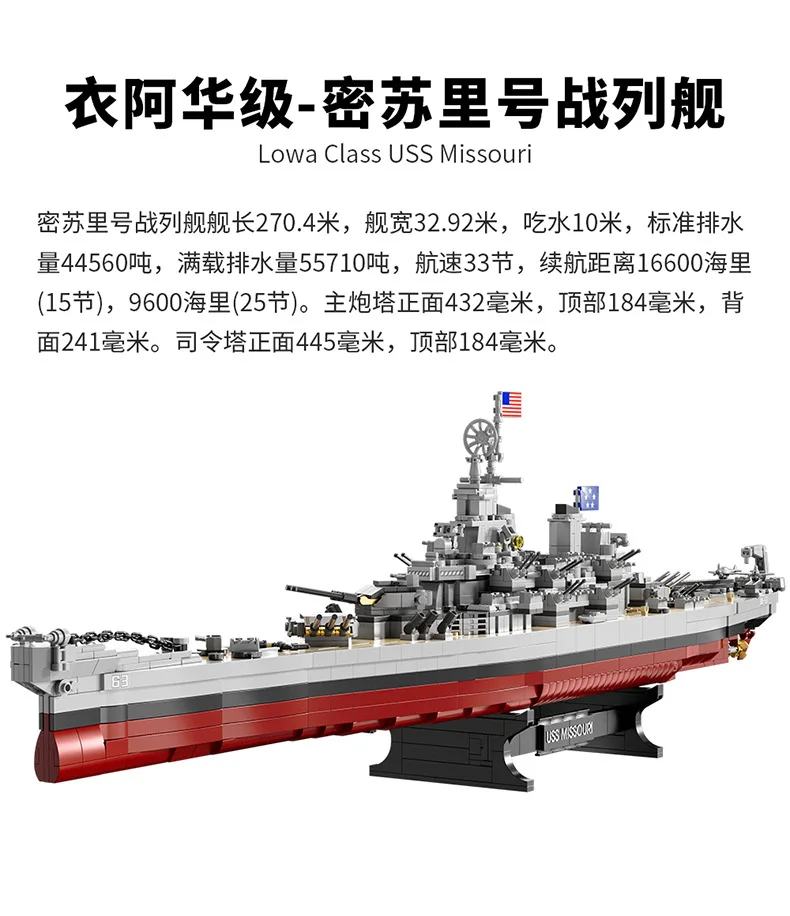 2228+ Teile FC4230 Militär-Modellbausatz Kriegsschiffe Lowa-Klasse USS Missouri Schlachtschiff Bausteine MOC Klassisches Spielzeug für Jungen Geschenk – Detail 3