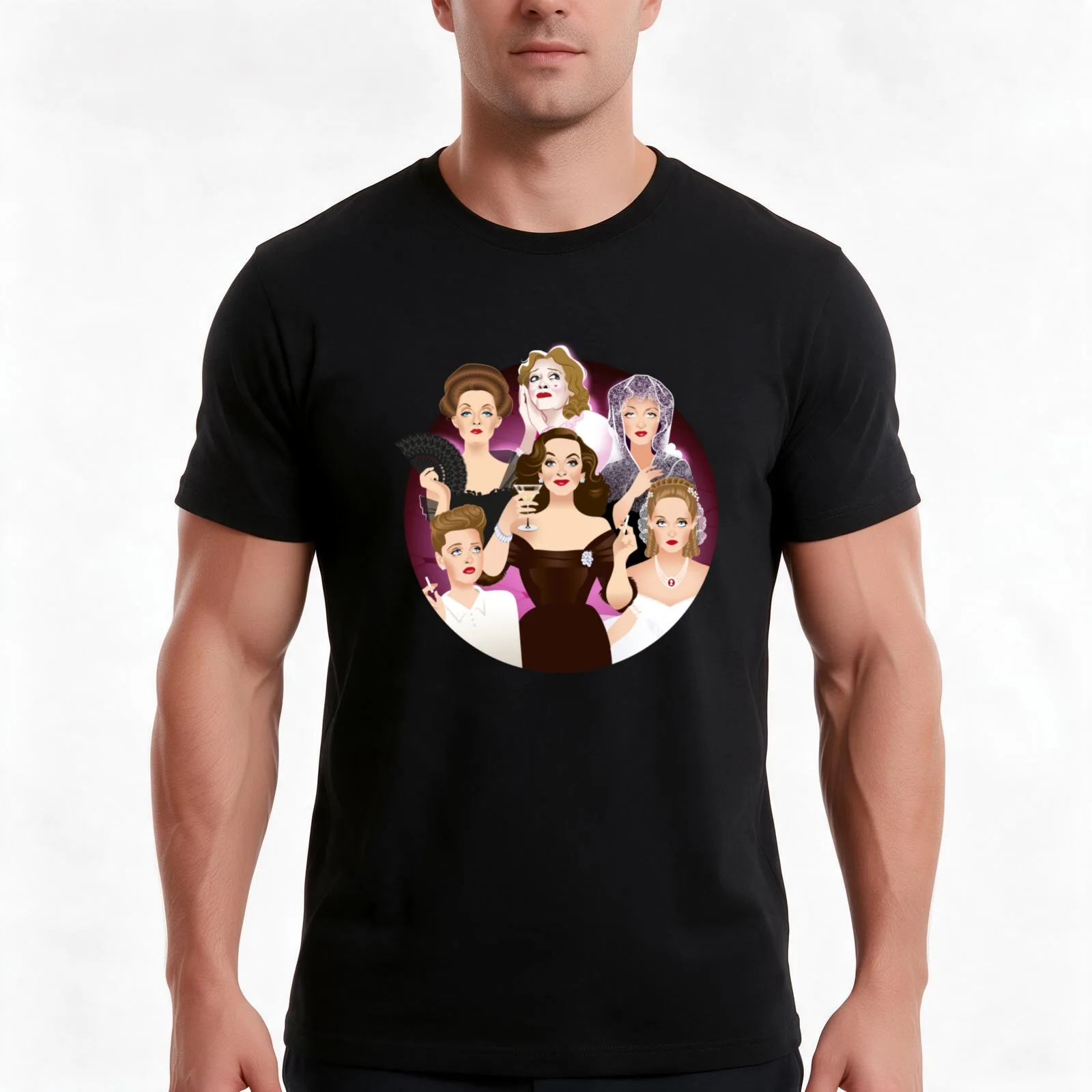 Bette Davis T-Shirt, Summer Casual Cotton Tee, Oversized Streetwear Tops, Vintage Graphic Print, Loose Fit Short Sleeve