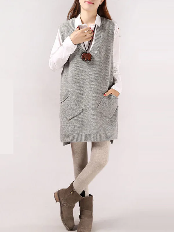 Loose Knitted Vest Women's Mid-Length Spring Autumn New Korean Style Sleeveless Shoulder Pad Jacket plus Size Woolen Vest