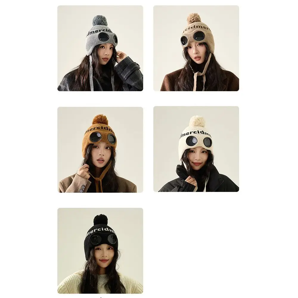 

Модные ветрозащитные очки, вязаная шапка, защита для ушей, теплая шерстяная шапка, морозостойкие шапки-бини, зимние шапки