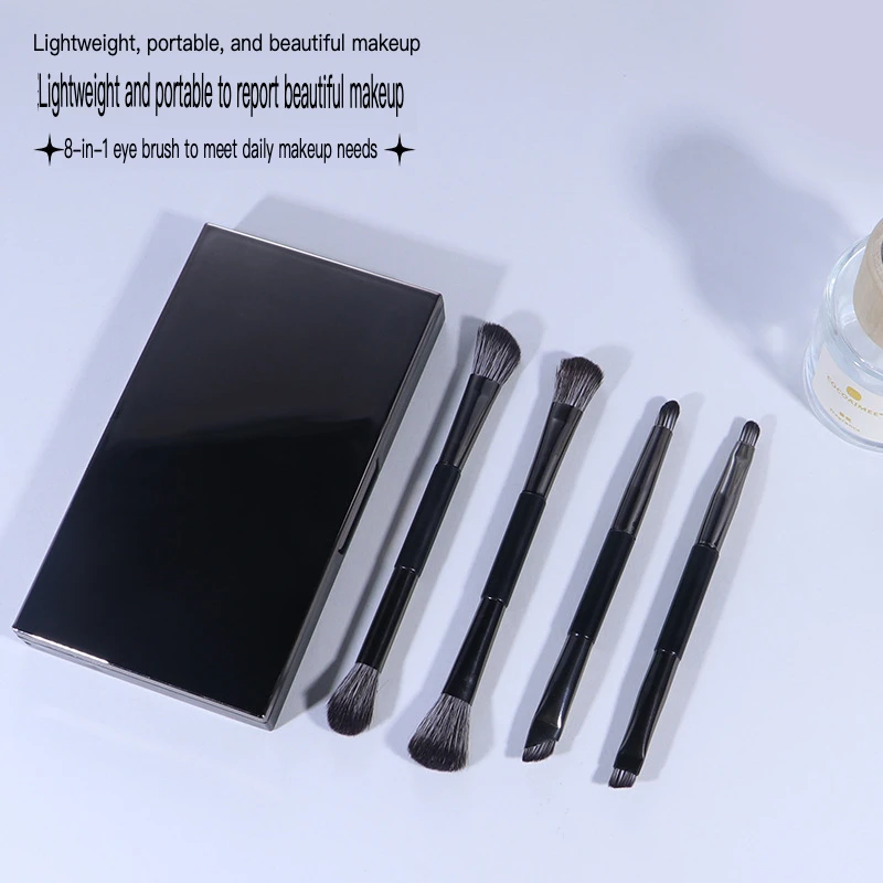 휴대용 더블 헤드 아이섀도 브러쉬 세트(거울 포함) 아이라이너용 메이크업 브러쉬 케이스 4개 - 화장품 브러쉬