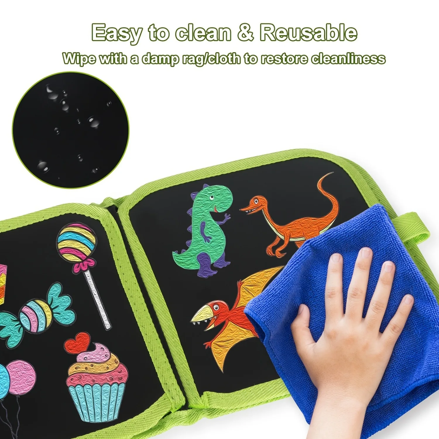 Green Dinosaur Erasable Book Doodle Set Magic Drawing Book Reusable Drawing Book 12 Watercolor Pens 14 Page Drawing for Kids view 5
