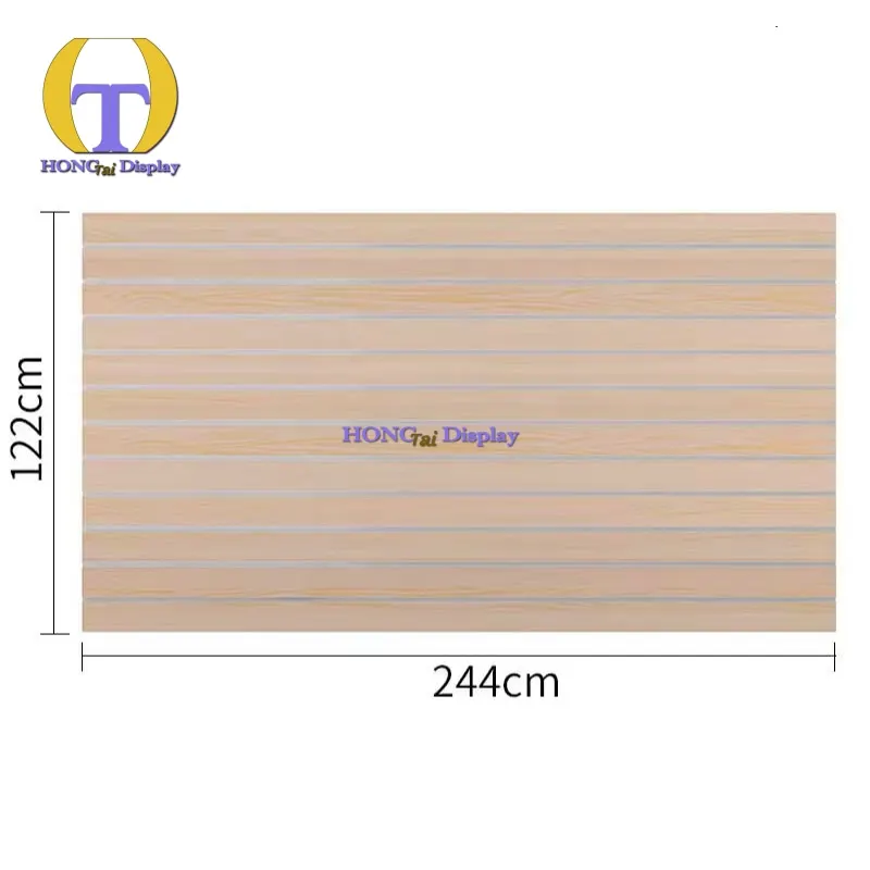 

Custom.Wholesale 8*4ft Custom High Quality Slotted Wooden Slatwall Retail Store Display Modern Design 18mm MDF P2 Supermarket Us