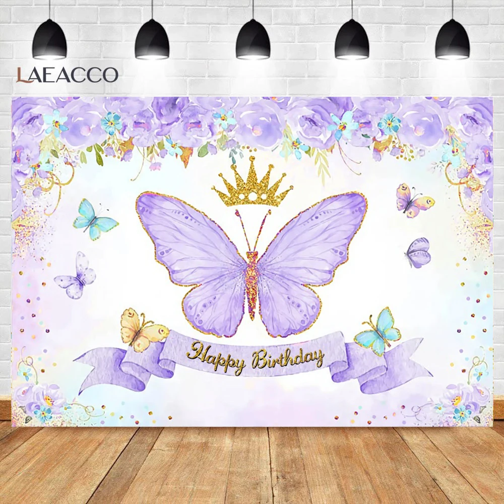 Cartoon Butterfly Backdrop Photography Girl First Birthday Party Flower Gold Dots Baby Shower Photo Background For Photo Studio