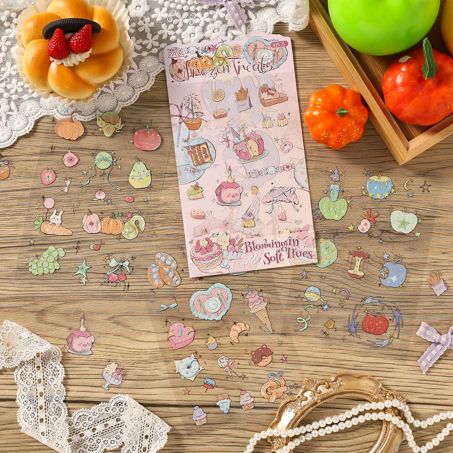 4sheets Kawaii Fun Cartoon Pattern PET Die cut Stickers DIY Diary Scrapbook Aesthetics Journal Stationery Supplies